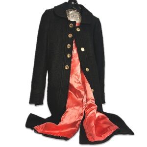 Milly Black Trench Coat w/ Coral Lining